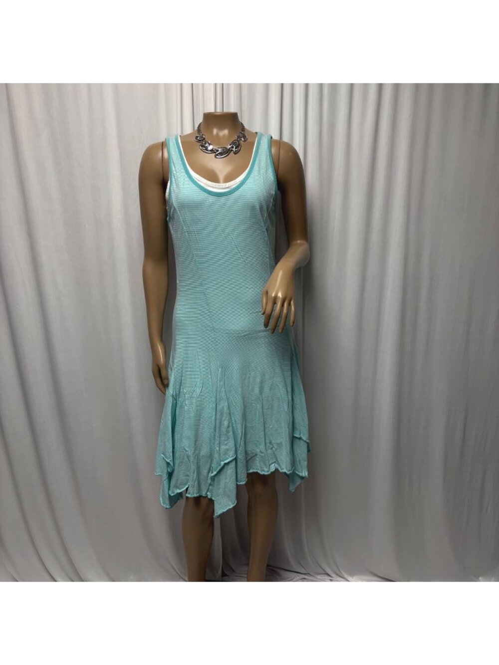 Lauren Jeans Co Ralph Lauren Dress Womens Small Aqua Sleeveless Handkerchief Hem